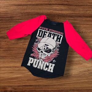 Bravado Distresed Red And Black 5 Finger Death Punch Tee Shirt